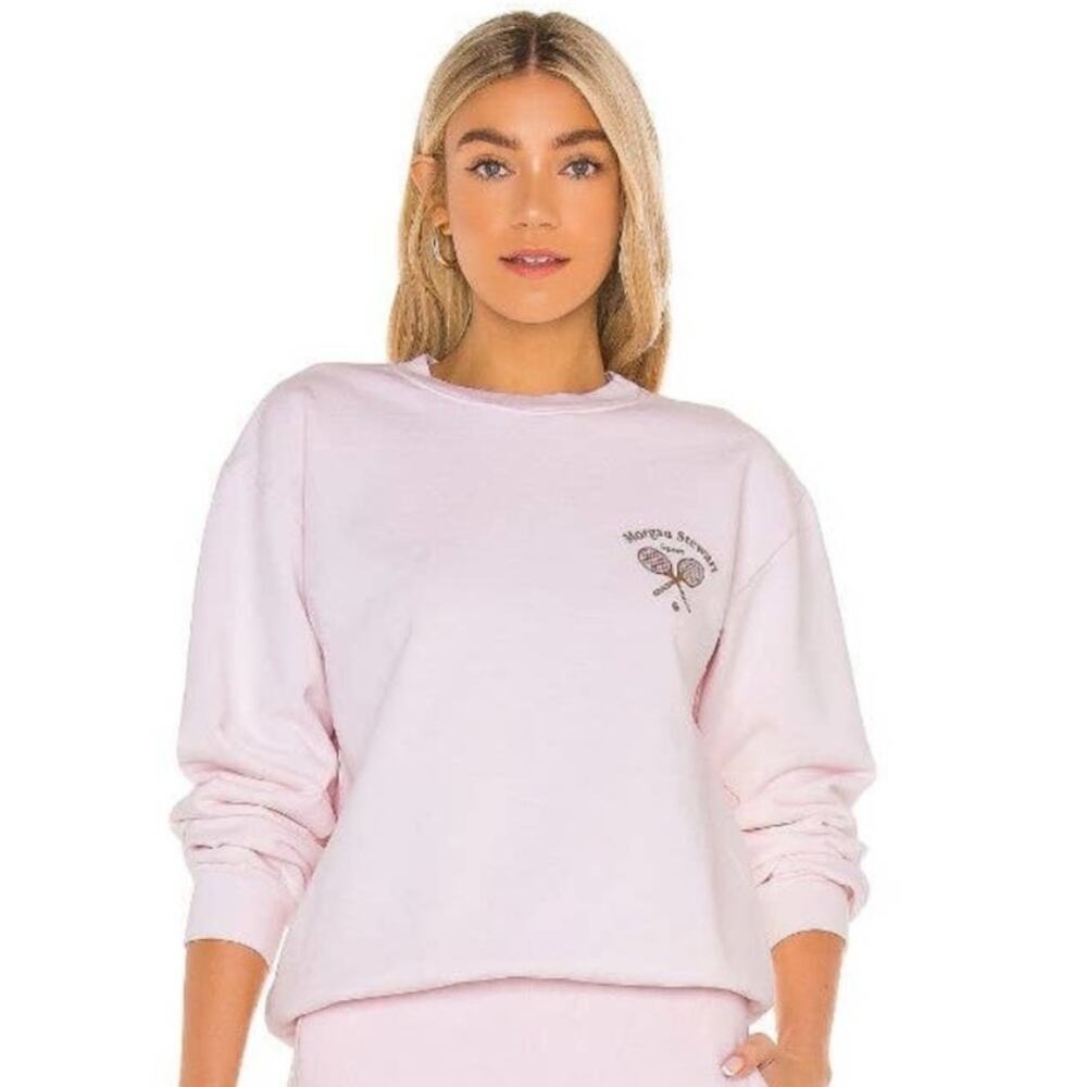 Morgan Stewart Sport Pink Tennis Graphic Cotton Fleece Sweatshirt Womens Medium - Picture 7 of 7
